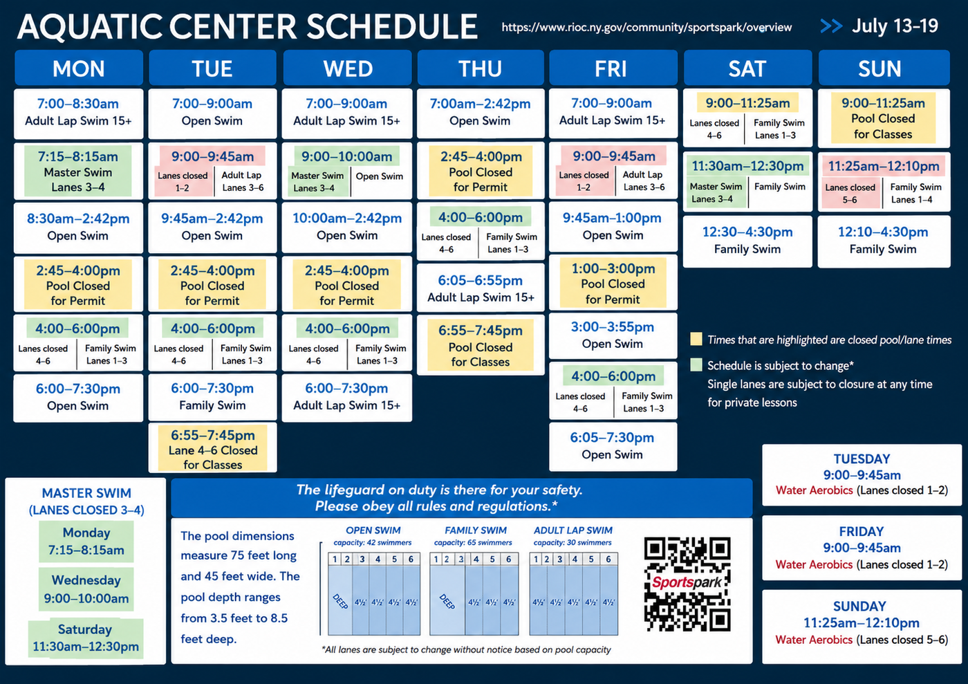 Aquatics Center Schedule
